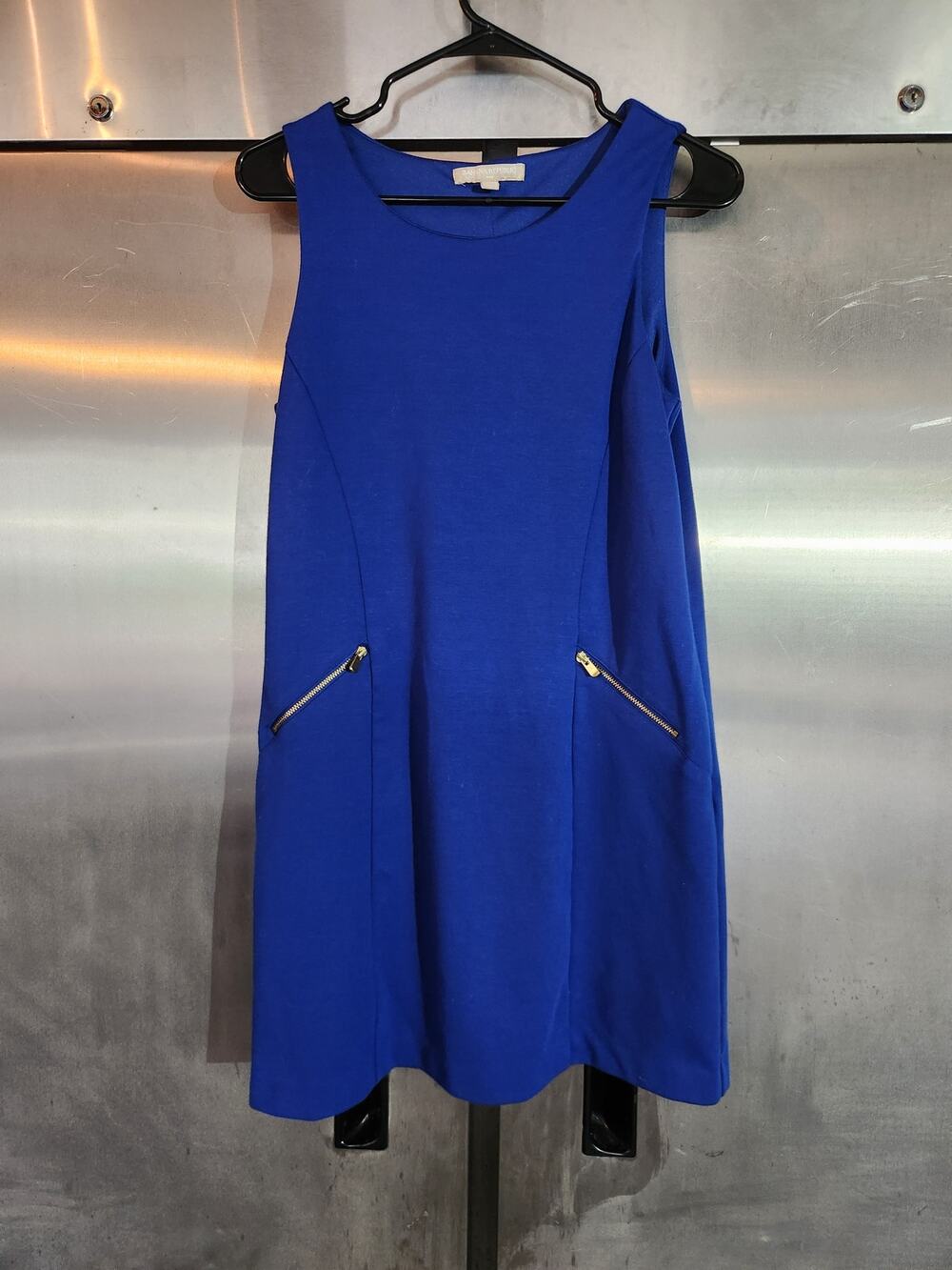 Banana Republic Womens Sleeveless Shift Dress S Cobalt Blue Zip Pockets Lined